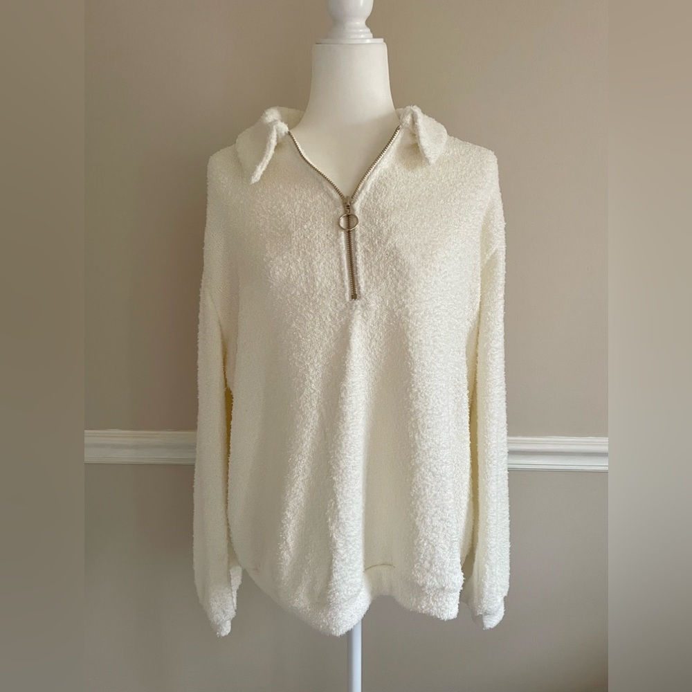 SHOW ME YOUR MUMU Sweater Top White Cream Preppy Zip Comfy Chic Women's Medium